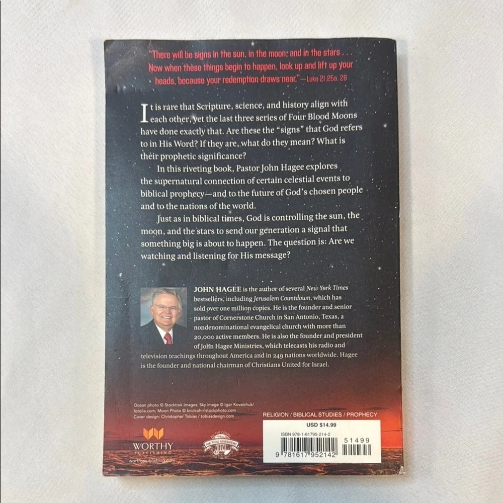 Four Blood Moons book by John Hagee, Religious Prophecy, Biblical Studies, used